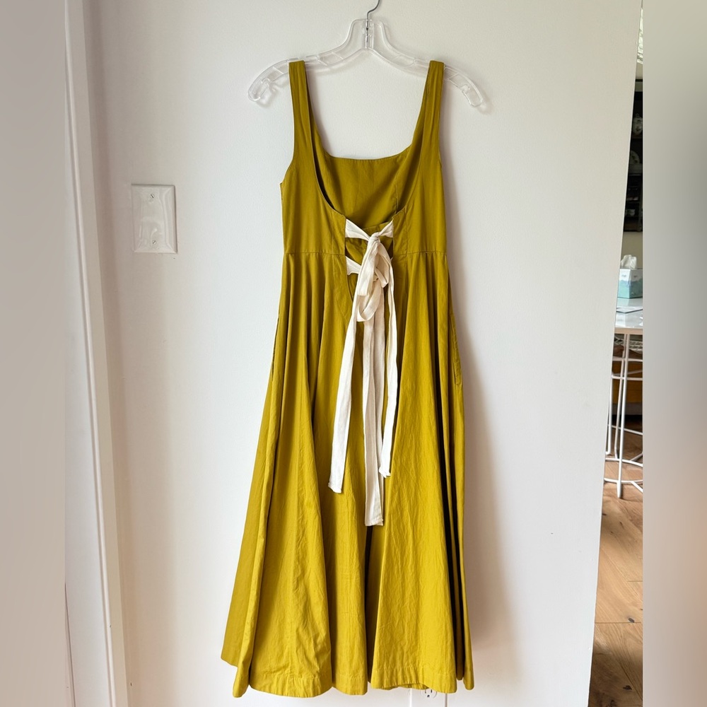 Free People Chartreuse Green sleeveless dress with ivory ribbon tie backs